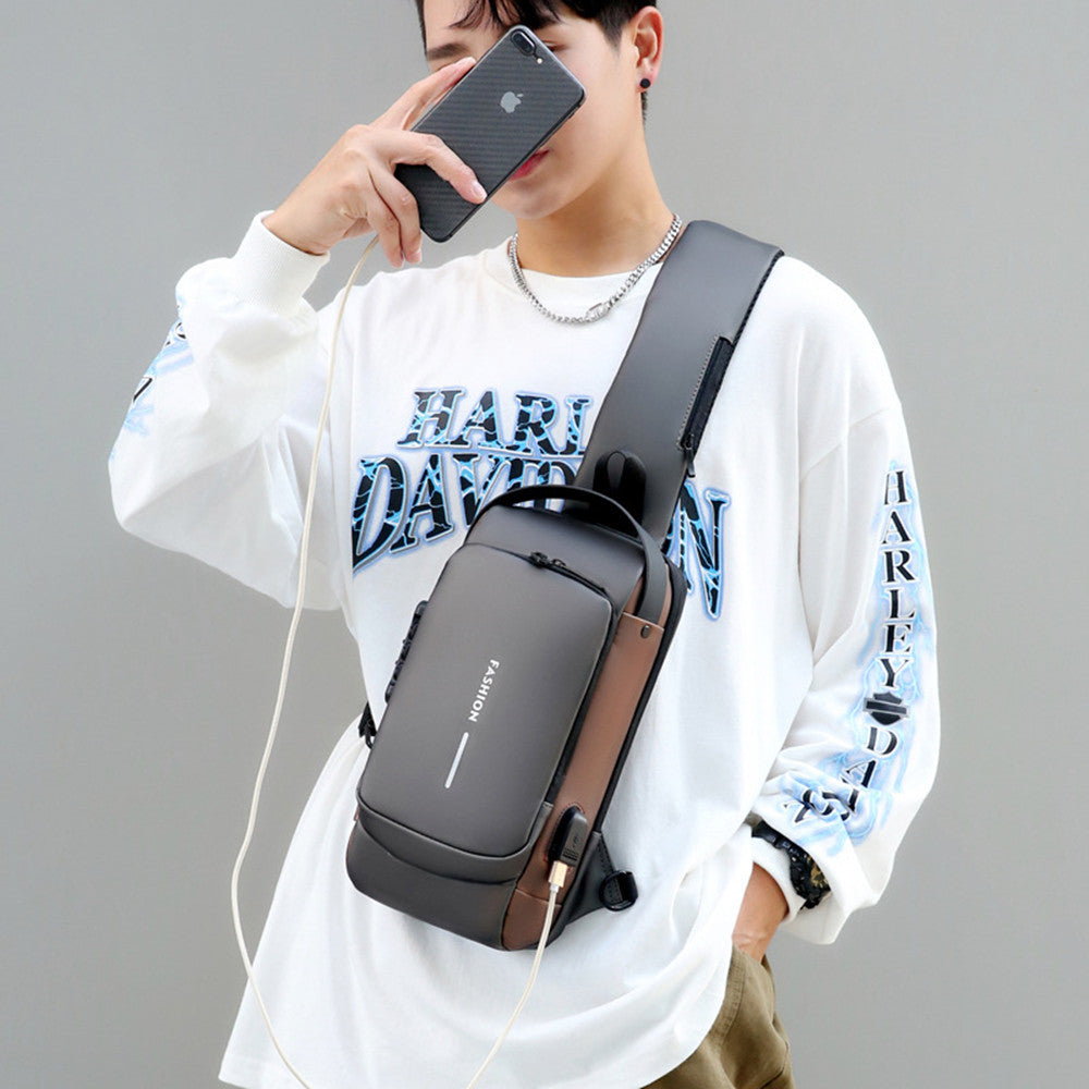 Men Fashion USB Charging Chest Bag