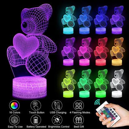 Valentine's Day 3D LED Bear Night Light