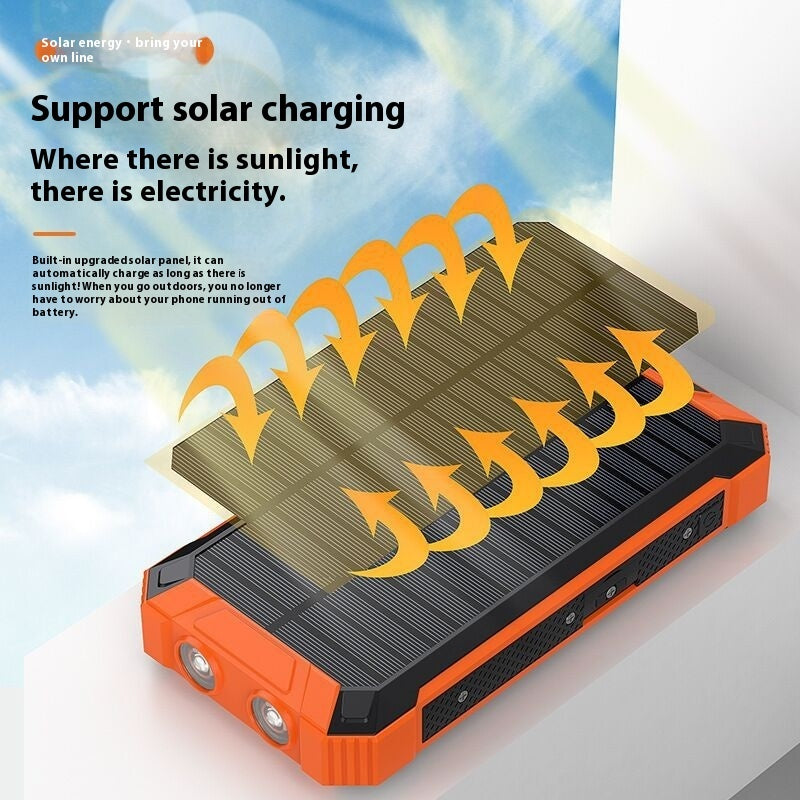 Wireless Charger Solar Power Bank W/ Built-in Cables Waterproof/Shockproof