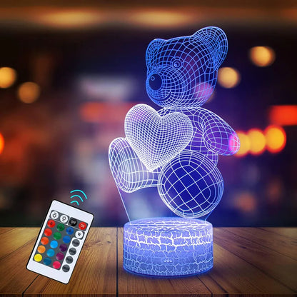 Valentine's Day 3D LED Bear Night Light