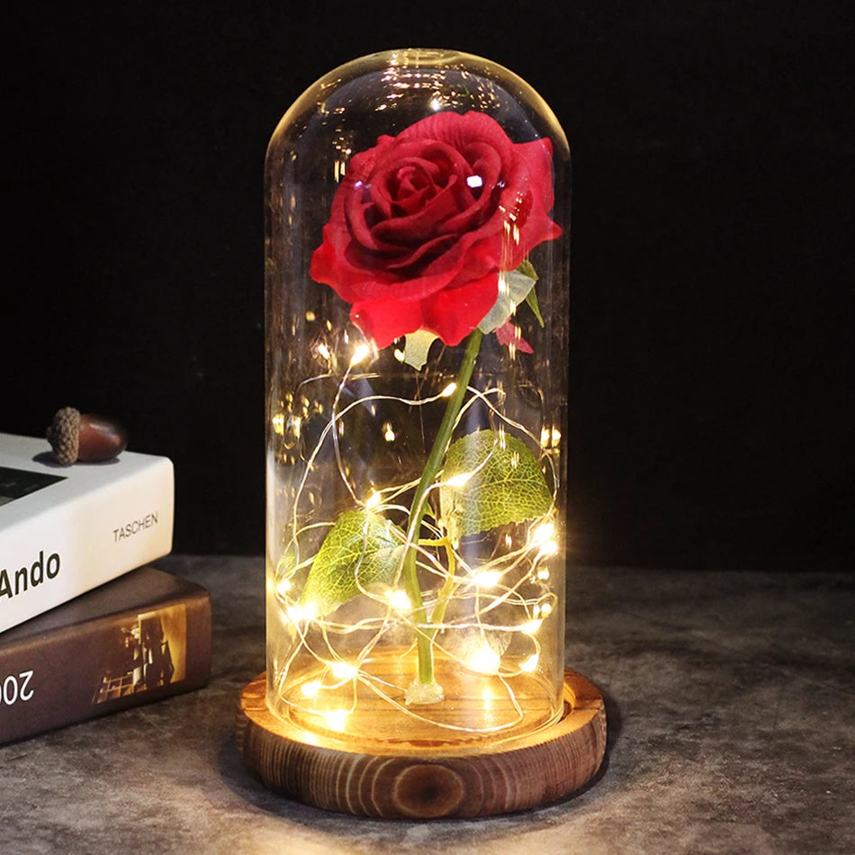 Eternal Rose Flowers LED Light In Glass Cover