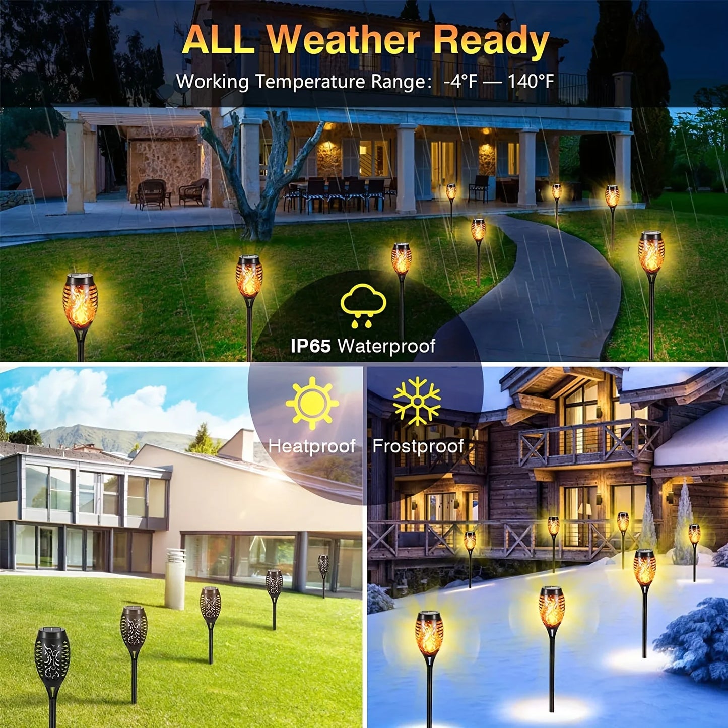 LED Solar Flame Torch Lights - Waterproof Outdoor Landscape Lamps for Garden, Yard, and Halloween Decorations