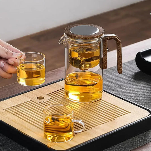 Glass Teapot with Wooden Handle & Tea Separator