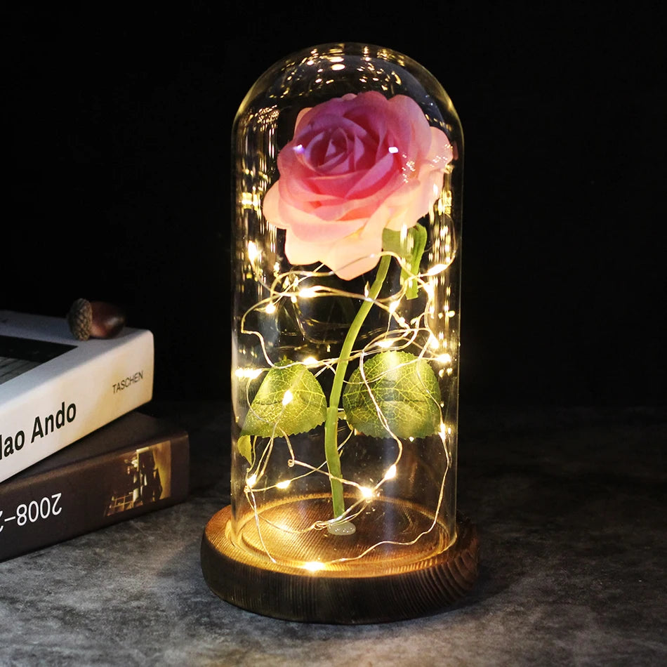 Eternal Rose Flowers LED Light In Glass Cover