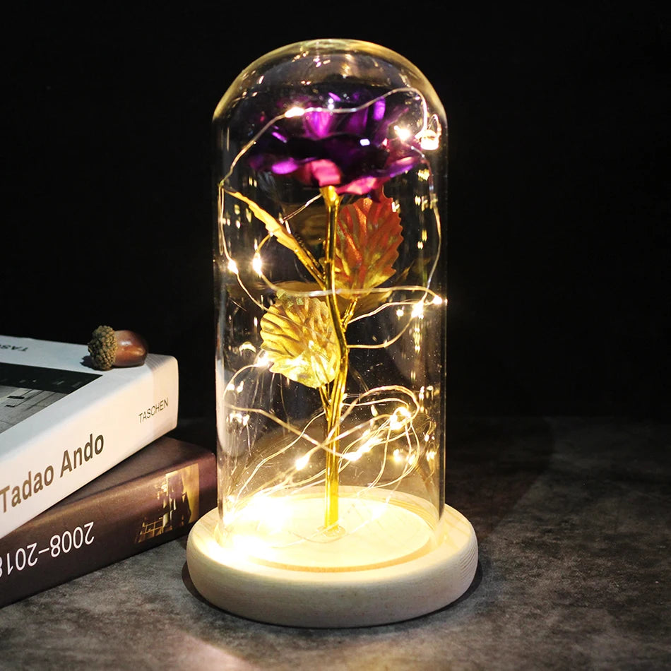 Eternal Rose Flowers LED Light In Glass Cover