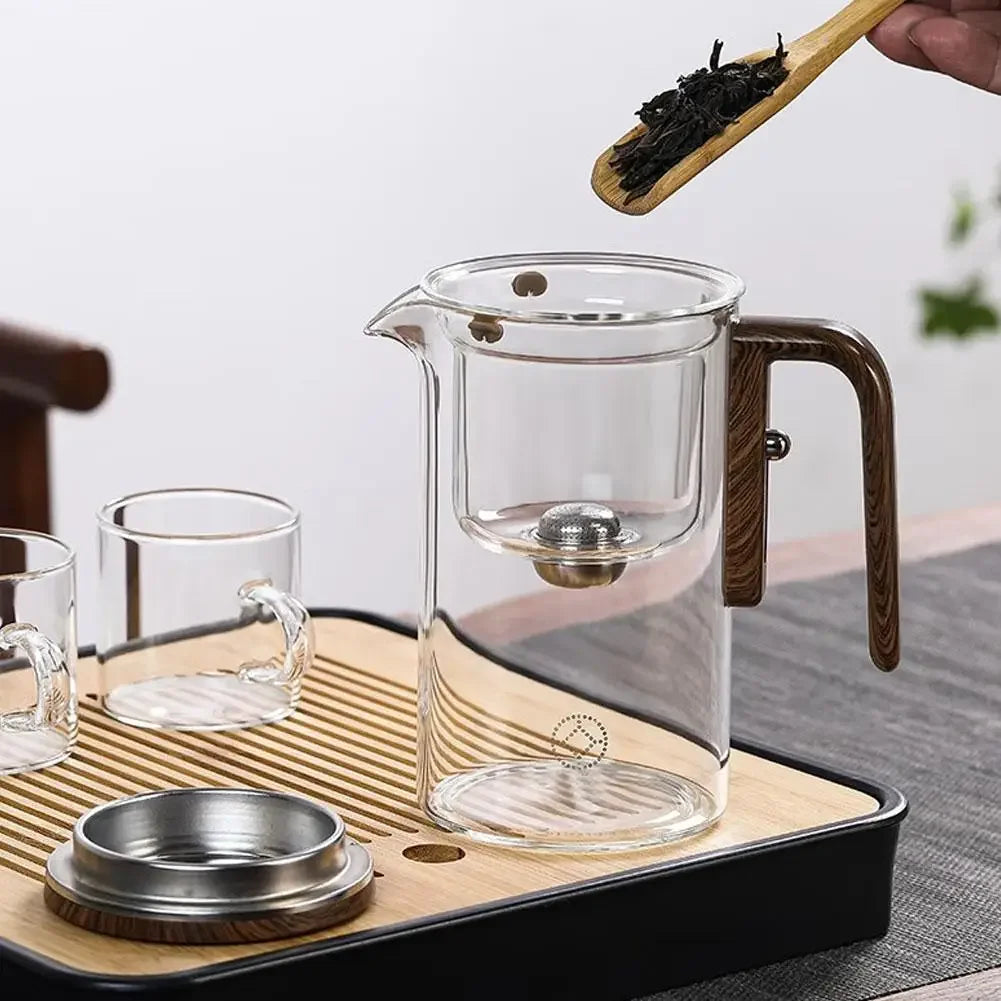 Glass Teapot with Wooden Handle & Tea Separator