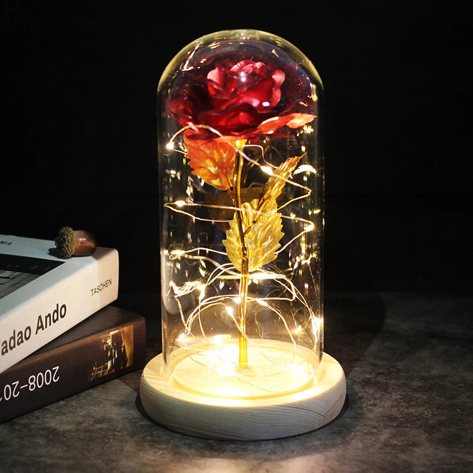 Eternal Rose Flowers LED Light In Glass Cover