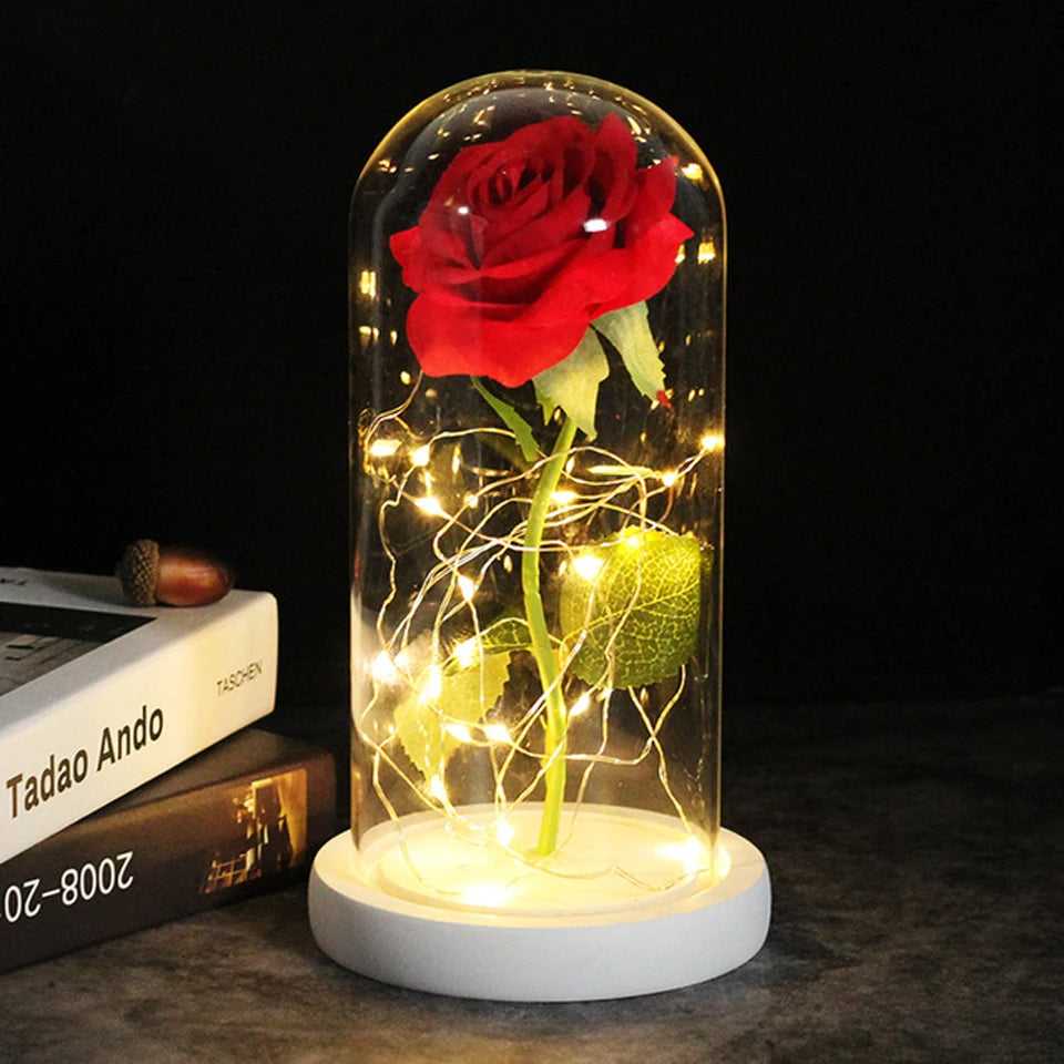 Eternal Rose Flowers LED Light In Glass Cover