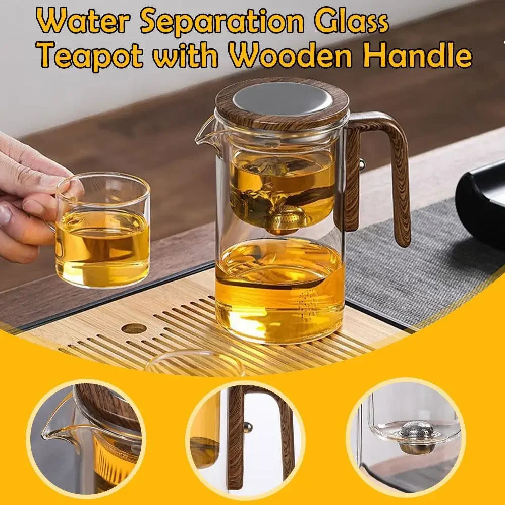 Glass Teapot with Wooden Handle & Tea Separator