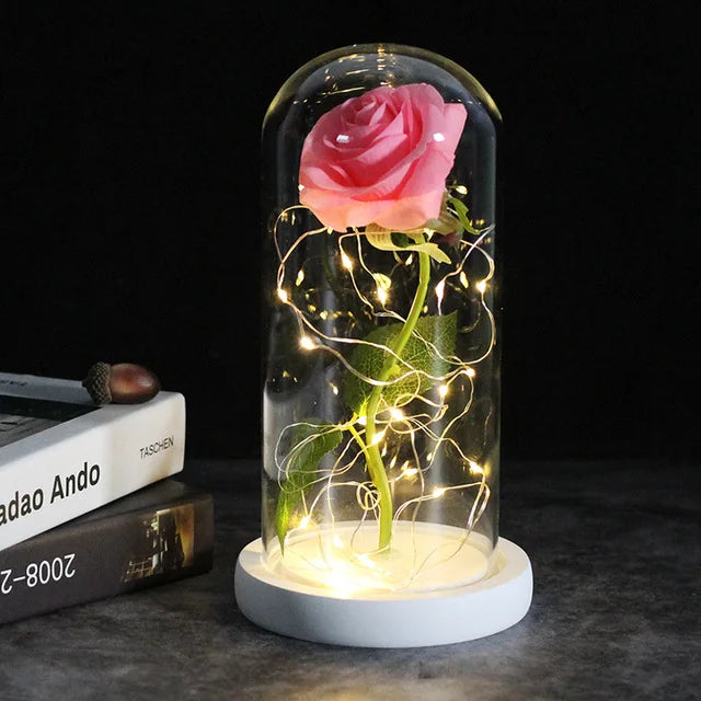 Eternal Rose Flowers LED Light In Glass Cover