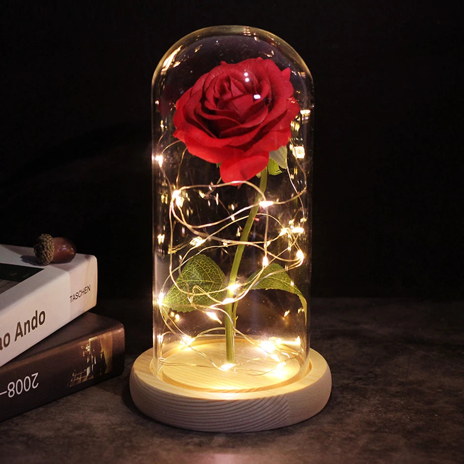 Eternal Rose Flowers LED Light In Glass Cover