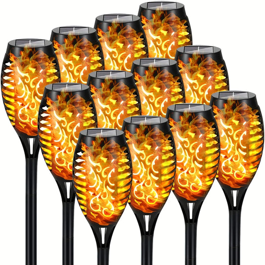 LED Solar Flame Torch Lights - Waterproof Outdoor Landscape Lamps for Garden, Yard, and Halloween Decorations