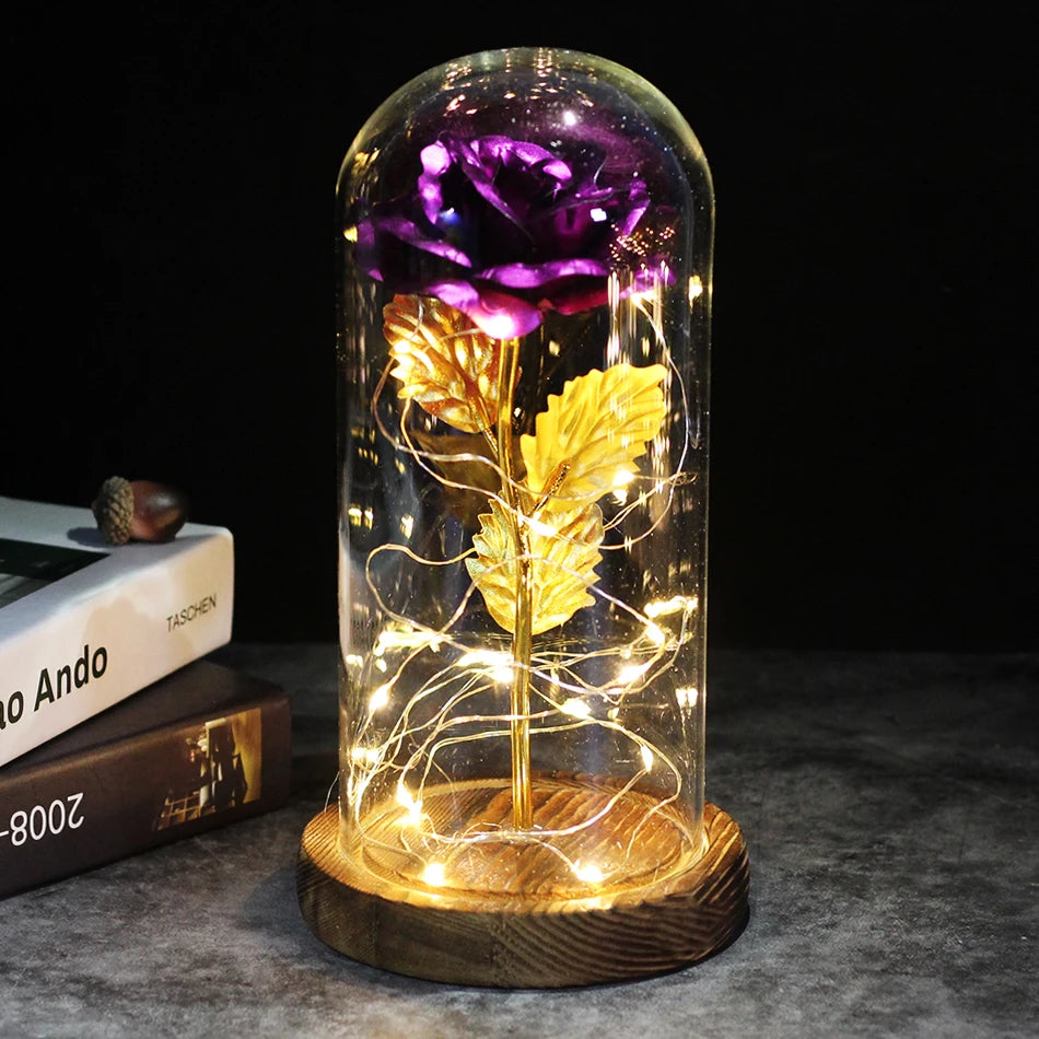 Eternal Rose Flowers LED Light In Glass Cover