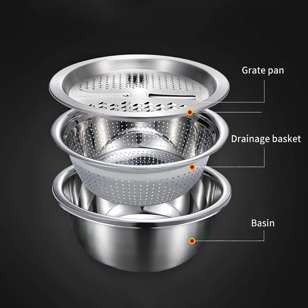 3-Pcs Set Multifunctional Kitchen Stainless Steel Strainer