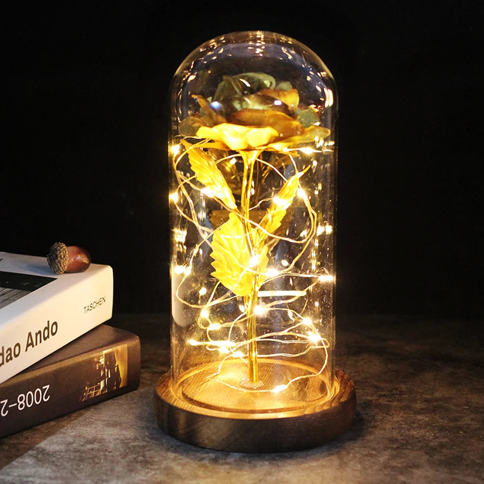 Eternal Rose Flowers LED Light In Glass Cover