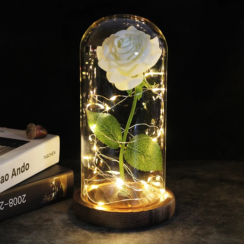 Eternal Rose Flowers LED Light In Glass Cover