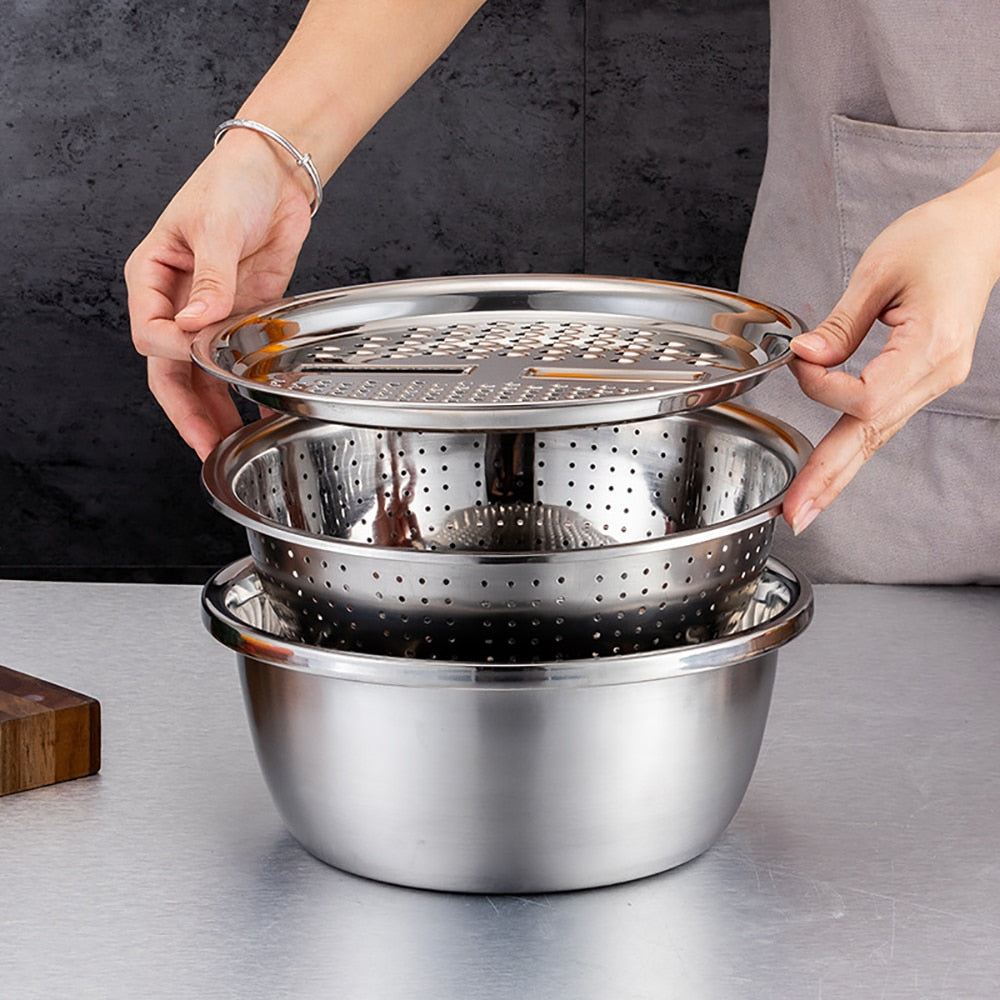 3-Pcs Set Multifunctional Kitchen Stainless Steel Strainer