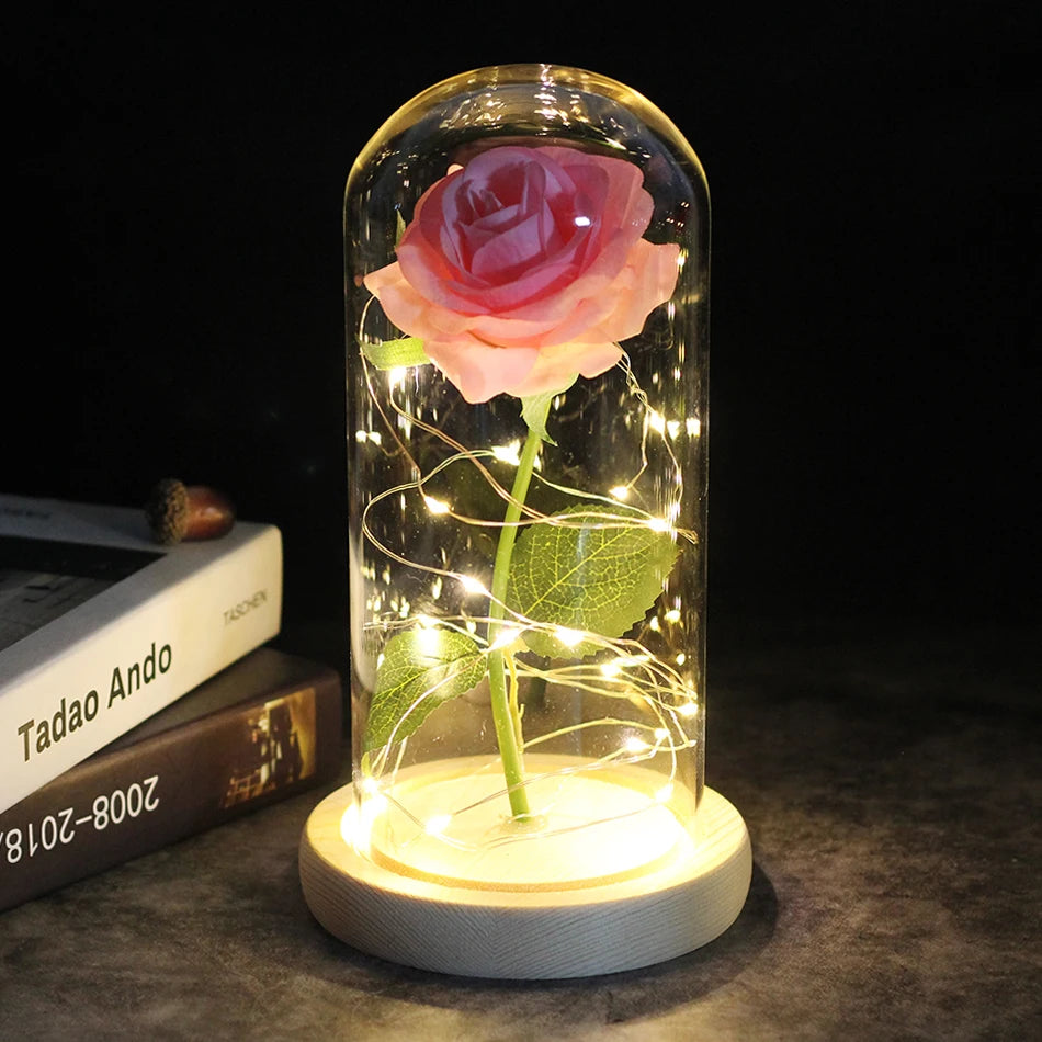 Eternal Rose Flowers LED Light In Glass Cover