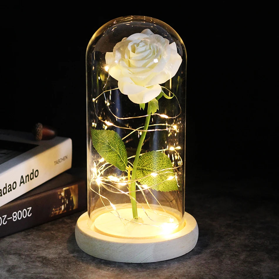 Eternal Rose Flowers LED Light In Glass Cover