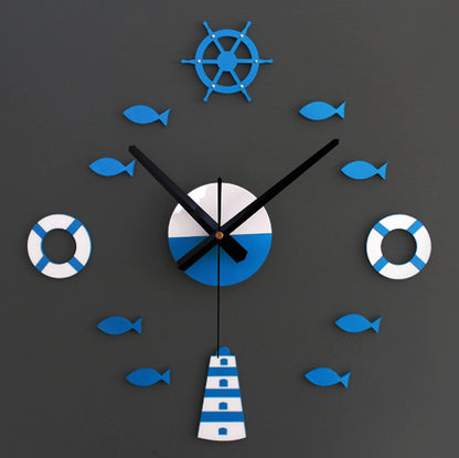Mediterranean Nordic DIY Clock Lighthouse Rudder Lifebuoy Small Fish Clock DIY Wall Clock
