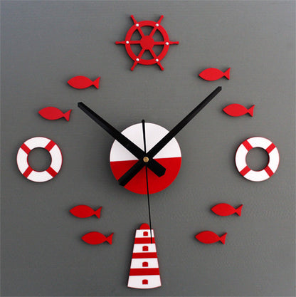 Mediterranean Nordic DIY Clock Lighthouse Rudder Lifebuoy Small Fish Clock DIY Wall Clock