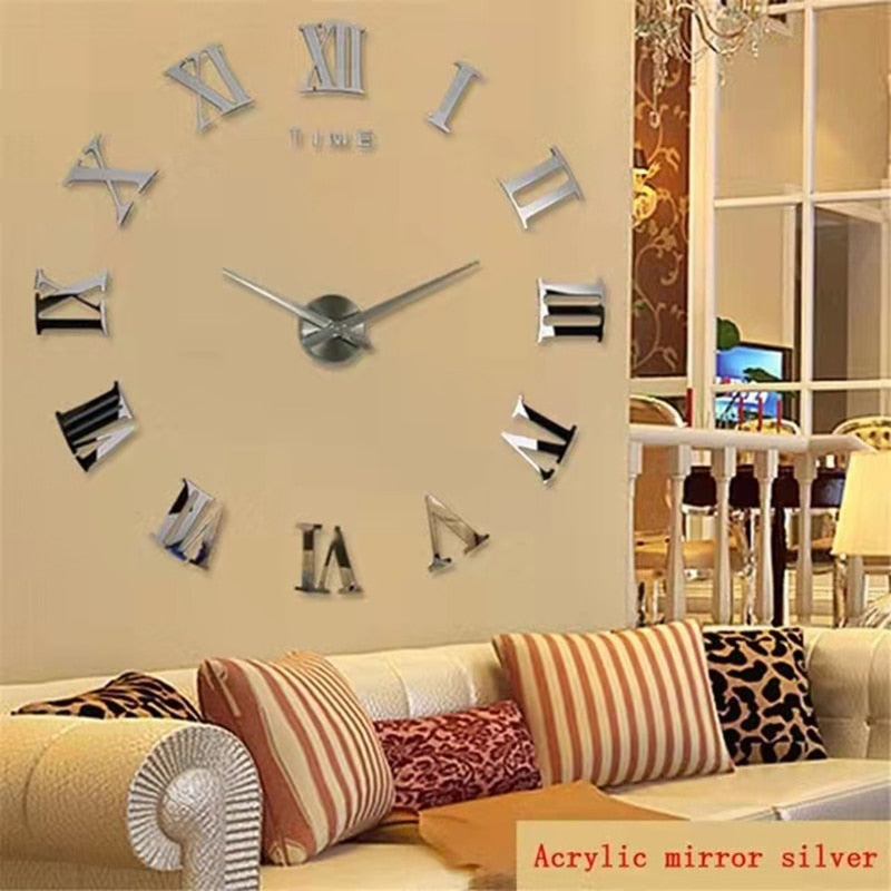 New 3D Roman Numeral Acrylic Mirror Wall Clock